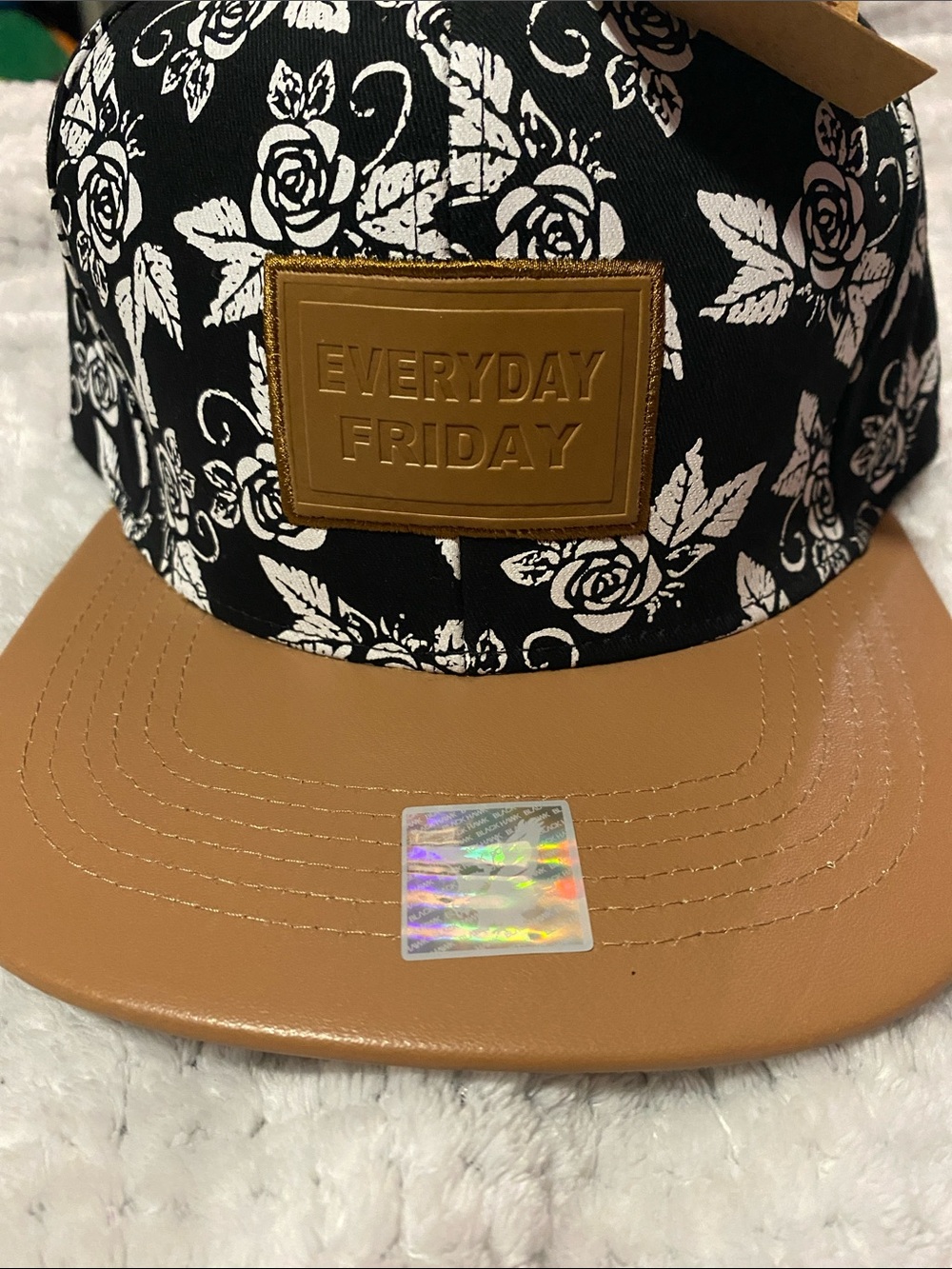 Floral Patch Cap in Black and Tan